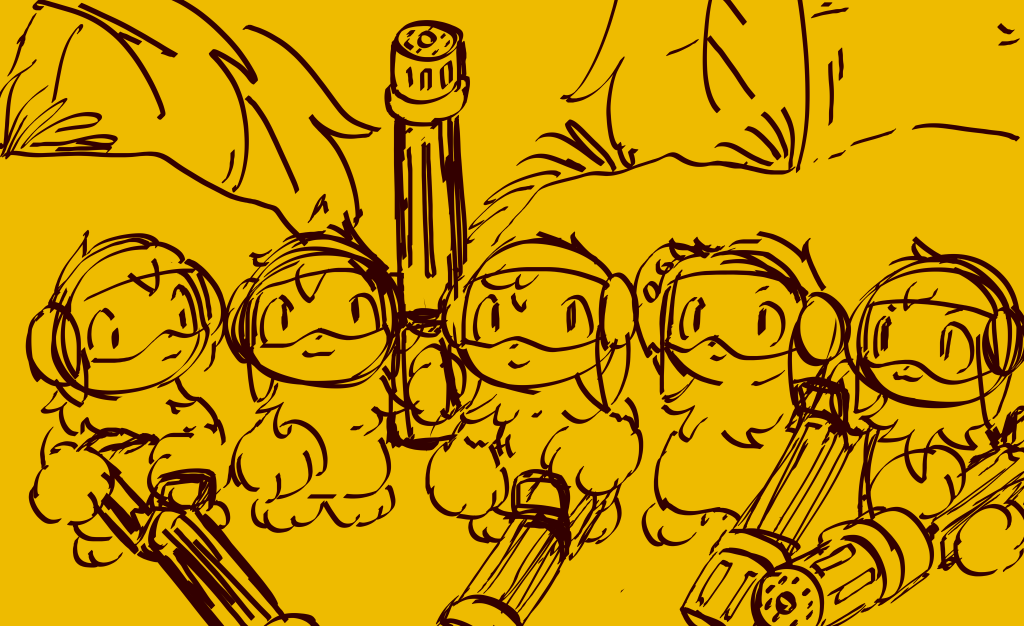 Picture of 5 vampire bunnies holding miniguns.